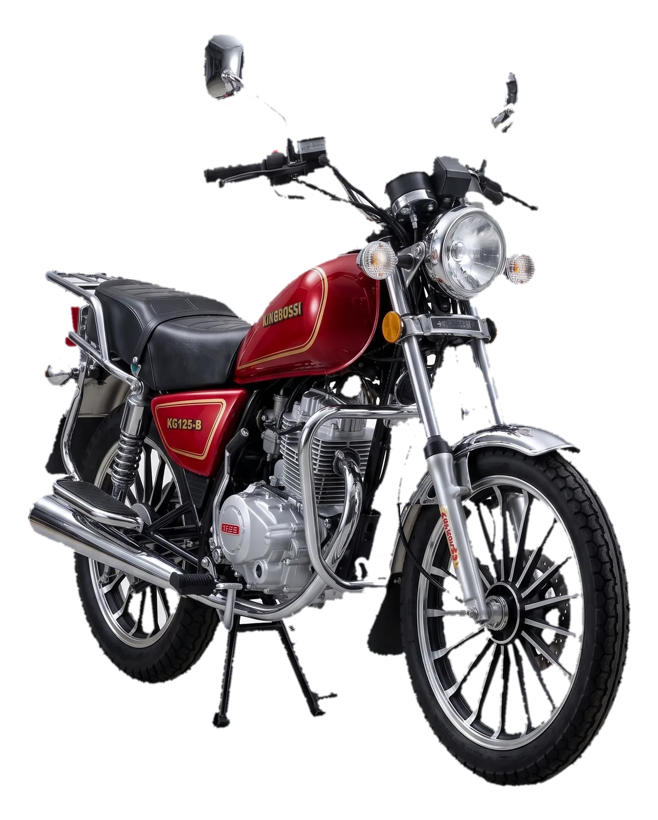 Kingbossi KG125-B, a deep red classic cruiser with chrome spoked wheels